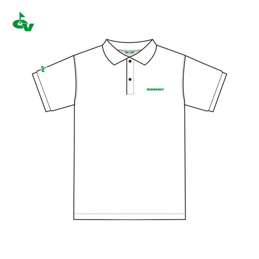 バックロゴ半袖ポロシャツ(ホワイト・グリーンロゴ）